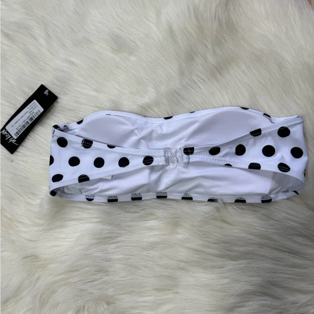 New Set Nasty Gal Polka Dot Strapless Bikini Swim Top White Black High waisted